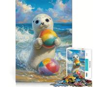 Rompecabezas para Adultos: Foca Jugando con Pelotas de Playa, 1000 Piezas, Rompecabezas para ejercitar la Mente, relajación Mental, patrón de ensamblaje, artículo de Santa Claus (38x26cm)