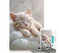 Rompecabezas para Adultos Gatito Blanco durmiendo sobre Las Nubes, 1000 Piezas Fortalece la Memoria, Alivia el estrés, Bordes Lisos Regalo conmovedor 38x52cm