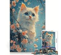 Rompecabezas para Adultos Gatito Blanco Entre Flores de 1000 Piezas Desarrolla la Capacidad analítica, es Ideal para Relajarse y Disfrutar del Invierno (38x52cm)