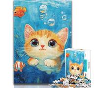 Rompecabezas para Adultos: Gato bajo el mar Rompecabezas para Adolescentes Juguetes educativos para aliviar el estrés Interacción Entre Padres e Hijos (26x38cm)