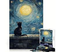 Rompecabezas para Adultos Gato bajo la Noche Estrellada de 1000 Piezas Creativo,Piensa,Disfruta,Tiempo Libre,Ajuste Perfecto,Regalo Creativo (38x52cm)