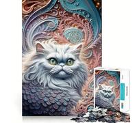 Rompecabezas para Adultos Gato Blanco en un Entorno ornamentado de 1000 Piezas Juego Mental Regalo Ideal Troquelado de Alta precisión Actividad Relajante para Grupos en Interiores (38x52cm)
