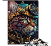 Rompecabezas para Adultos: Gato con Casco, desafiante Rompecabezas de 26x38cm, Juego de ingenio, Juego Interactivo Familiar, Apto para Mayores de 14 años.