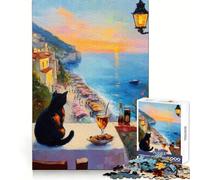 Rompecabezas para adultos Gato contemplando la puesta de sol sobre la costa italiana 1000 piezas Ideal para practicar el razonamiento Un pasatiempo relajante Bordes de primera calidad único de Navidad