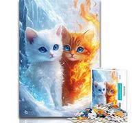 Rompecabezas para Adultos Gato de Hielo y Fuego, 1000 Piezas, Ideal para la interacción Entre Padres e Hijos, 50x75cm