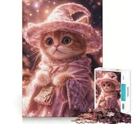 Rompecabezas para Adultos Gato Mago en Rosa,1000 Piezas,Juego para estimular la Mente,diseño Ajustado sin Huecos,Regalo de cumpleaños,Juguete para ejercitar el Cerebro (38x52cm)