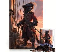 Rompecabezas para Adultos: Gato Pirata en la Cubierta de un Barco, 1000 Piezas, Rompecabezas Mental para Relajarse, patrón de ensamblaje, artículo de Santa Claus (38x26cm)