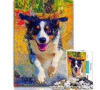 Rompecabezas para Adultos Happy Border Collie de 1000 Piezas, difícil de Usar, Ayuda a ejercitar el Cerebro, Juguetes adictivos para Cultivar la Paciencia, Gran Regalo, 50x75cm