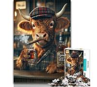 Rompecabezas para Adultos Highland Cow Whisky & Cigar Puzzles para Adultos 1000, Decoración de Pared cumpleaños y Navidad Adecuado para Y 14 50x75cm