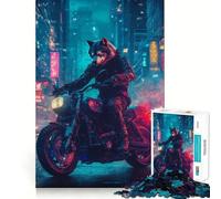 Rompecabezas para Adultos Jinete de Lobo en Ciudad neón de 1000 Piezas Juego para estimular la Mente, Corte láser Actividad Relajante para Grupos en Interiores (38x52cm)
