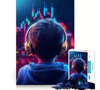 Rompecabezas para Adultos Joven comerciante con Auriculares de 1000 Piezas Juego de Memoria Mental de Alta precisión Manualidad de Corte Tiempo de relajación Ejercicio Mental en casa (38x52cm)