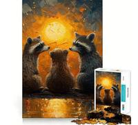 Rompecabezas para Adultos La Familia de los mapaches y la Noche Estrellada de 1000 Piezas Juguete de lógica Mental, Relajante y Divertido Corte Firme Sorpresa cálida (38x26cm)