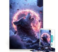 Rompecabezas para Adultos Lobo Aullando en un Anillo de Fuego de 1000 Piezas Juego de Memoria Mental de Alta precisión Manualidad para Momentos de Tranquilidad y Ejercicio Mental en casa (38x26cm)