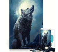 Rompecabezas para Adultos Lobo bajo la Luna de 1000 Piezas Juego de Entrenamiento cognitivo con Encaje, Huecos Actividad Relajante para la Mente (38x52cm)