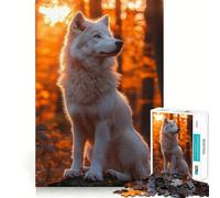 Rompecabezas para Adultos Lobo Blanco en el Bosque Otoñal de 1000 Piezas Juego Mental Regalo Ideal Troquelado de Alta precisión Actividad Relajante para Grupos en Interiores (38x26cm)