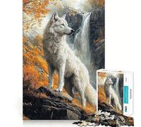 Rompecabezas para Adultos Lobo Blanco Junto a la Cascada de 1000 Piezas Juego Mental Regalo Ideal Troquelado de Alta precisión Actividad Relajante para Grupos en Interiores (38x52cm)