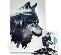 Rompecabezas para Adultos Lobo de Doble exposición,1000 Piezas,Juego de estimulación cognitiva,diseño Ajustado sin Huecos,Regalo de cumpleaños,Juguete para ejercitar la Mente (50x75cm)