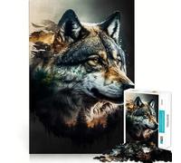 Rompecabezas para Adultos Lobo de Doble exposición,1000 Piezas,Juego para estimular la Mente,Corte láser, Actividad Relajante para Grupos en Interiores (38x26cm)