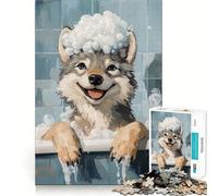 Rompecabezas para Adultos Lobo en la bañera de Burbujas de 1000 Piezas Diversión para desarrollar la Memoria Ajuste Estable,sin Piezas Que se muevan Compacto Ideal para Jugar en Familia (50x75cm)