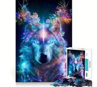 Rompecabezas para Adultos Lobo místico con astas Florales de 1000 Piezas Juguete para ejercitar la Mente, Ideal para aliviar el estrés Diseño para armar Un Regalo Encantador (50x75cm)
