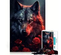 Rompecabezas para Adultos Lobo Poderoso en Rosa Roja,1000 Piezas,Juego de Memoria Mental,Corte de Alta precisión,Manualidades,Tiempo Tranquilo,Ejercicio Mental en casa (38x26cm)