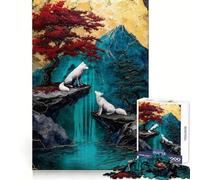 Rompecabezas para Adultos Lobos Blancos y Cascada de 1000 Piezas Desarrolla la Inteligencia y la Habilidad Diversión Tranquila Ideal para Regalar (38x52cm)