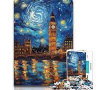 Rompecabezas para Adultos Londres Cielo Nocturno Rompecabezas 1000 Piezas para Adolescentes Regalos Juguetes Juegos educativos antiestrés Lista de Deseos con Papá Noel 38x26cm
