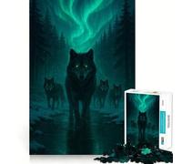 Rompecabezas para Adultos Manada de Lobos bajo la Aurora Boreal de 1000 Piezas Juego para estimular la Mente, Corte láser Actividad Relajante para Grupos en Interiores (38x26cm)