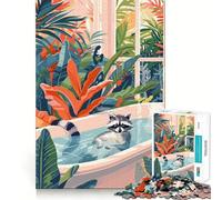 Rompecabezas para Adultos Mapache relajándose en la bañera con Plantas 1000 Piezas Ideal para Mejorar la Memoria y aliviar el estrés Diseño para armar Regalo Memorable (38x52cm)