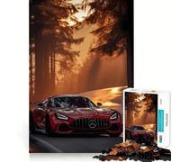 Rompecabezas para Adultos Mercedes-AMG Rojo en el Bosque al Atardecer, 1000 Piezas Rompecabezas Mental Un pasatiempo Relajante Un Bonito Regalo (38x26cm)