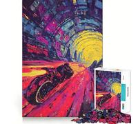 Rompecabezas para Adultos: Motos de neón Corriendo a través de un túnel, 1000 Piezas, Juego Mental, diversión Relajante, Bordes limpios, Pieza de colección artística (38x52cm)