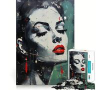 Rompecabezas para Adultos Mujer con Labios Rojos,1000 Piezas,para desarrollar la Memoria,Ajuste Estable,Piezas sin Movimiento,Compacto,Ideal para Jugar en Familia (38x26cm)