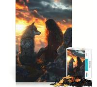 Rompecabezas para Adultos Mujer con Lobo en Mente,1000 Piezas,Juego para estimular la Mente,Corte láser, Actividad Relajante para Grupos en Interiores (50x75cm)