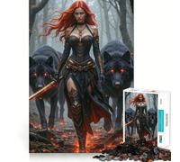 Rompecabezas para Adultos Mujer guerrera con Lobos en el Bosque 1000 Piezas Juego de Memoria Corte láser para un Ajuste Perfecto aliviar el estrés (38x26cm)