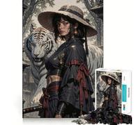 Rompecabezas para Adultos Mujer guerrera con Tigre Blanco 1000 Piezas Juego para estimular la Mente tamaño Uniforme Piezas precisas Ideal para Viajar (38x52cm)