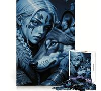 Rompecabezas para Adultos Mujer guerrera y Lobo de 1000 Piezas Ideal para desarrollar la Memoria, Relajarse y divertirse Un Regalo cálido Navidad (38x26cm)