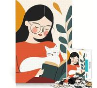 Rompecabezas para Adultos Mujer Leyendo con Gato,1000 Piezas Juego de ingenio y Habilidad Troquelado de Alta precisión Un desafío entretenido para el Tiempo Libre (50x75cm)