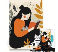 Rompecabezas para Adultos Mujer Leyendo con Gatos,1000 Piezas,Juego de estimulación cognitiva,diseño Ajustado sin Huecos,Regalo de cumpleaños,Juguete para ejercitar la Mente (50x75cm)