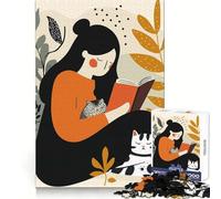 Rompecabezas para Adultos Mujer Leyendo con Gatos de 1000 Piezas Ideal para Fortalecer la Mente, Relajarse y desconectar Bordes Uniformes (38x26cm)