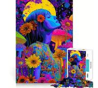 Rompecabezas para Adultos Mujer psicodélica con Flores y Setas, 1000 Piezas, Juguete de lógica Fina, Informal y Relajante, con Bordes limpios, Pieza de Arte (38x26cm)