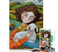 Rompecabezas para Adultos Mujer sosteniendo un Cordero en un Paisaje,1000 Piezas Juego de ingenio y Habilidad Troquelado de Alta precisión Un desafío entretenido para el Tiempo Libre (50x75cm)