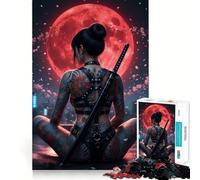 Rompecabezas para Adultos Mujer Tatuada con Katana y Luna roja, 1000 Piezas, Think Smart Toy, vínculo Familiar, Corte preciso, Regalo de Temporada 38x52cm