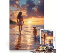 Rompecabezas para Adultos: Mujer y Perro paseando por la Playa, 1000 Piezas, Ejercicio Mental, Ocio Consciente, Cierre Seguro, (38x26cm)