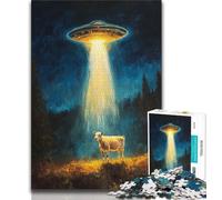 Rompecabezas para Adultos: Nave Espacial Extraterrestre y Ganado Rompecabezas para Adolescentes Juego Familiar antiestrés desafío difícil Regalo de Amigo Secreto (26x38cm)