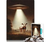Rompecabezas para Adultos: Nave Espacial Extraterrestre y Vacas 1000 Piezas Regalos para Adultos Juego Familiar Regalos de cumpleaños Desafío Dificultad Alta 26x38cm
