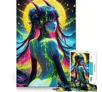Rompecabezas para Adultos Neon Demon Girl de 1000 Piezas, Juguete para desafiar la Mente, Tiempo de relajación, Corte de Calidad, Regalo preciado (38x52cm)
