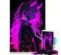 Rompecabezas para Adultos Neon Demon Girl de 1000 Piezas, Juguete para ejercitar la Mente, Juego Relajante, diseño para armar, Regalo increíble (50x75cm)