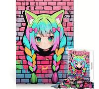 Rompecabezas para Adultos Neon Nekomimi Graffiti de 1000 Piezas, Juguete de lógica Afilada para aliviar el estrés, Arte de Corte preciso, Coleccionable (38x26cm)