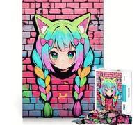 Rompecabezas para Adultos Neon Nekomimi Graffiti de 1000 Piezas, Juguete de lógica Afilada para aliviar el estrés, Arte de Corte preciso, Coleccionable (38x26cm)