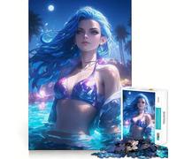 Rompecabezas para Adultos Night Pool Anime Girl de 1000 Piezas, Juguete de lógica Afilada para aliviar el estrés, Arte Coleccionable de Corte preciso (38x52cm)